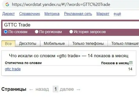 Запросы мошенников GT-TC Trade по названию без дефиса