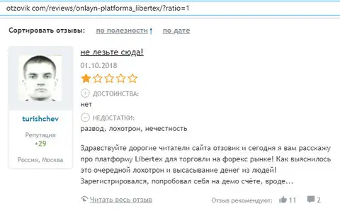 turishchev описал работу лохотрона Libertex на сайте otzovik com